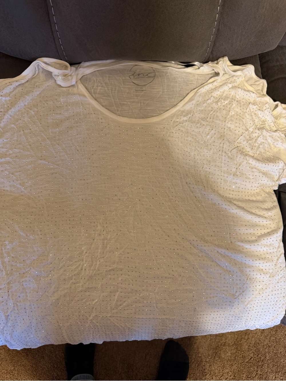 INC International Concepts White Short-Sleeve Tee with Rhinestone Accent